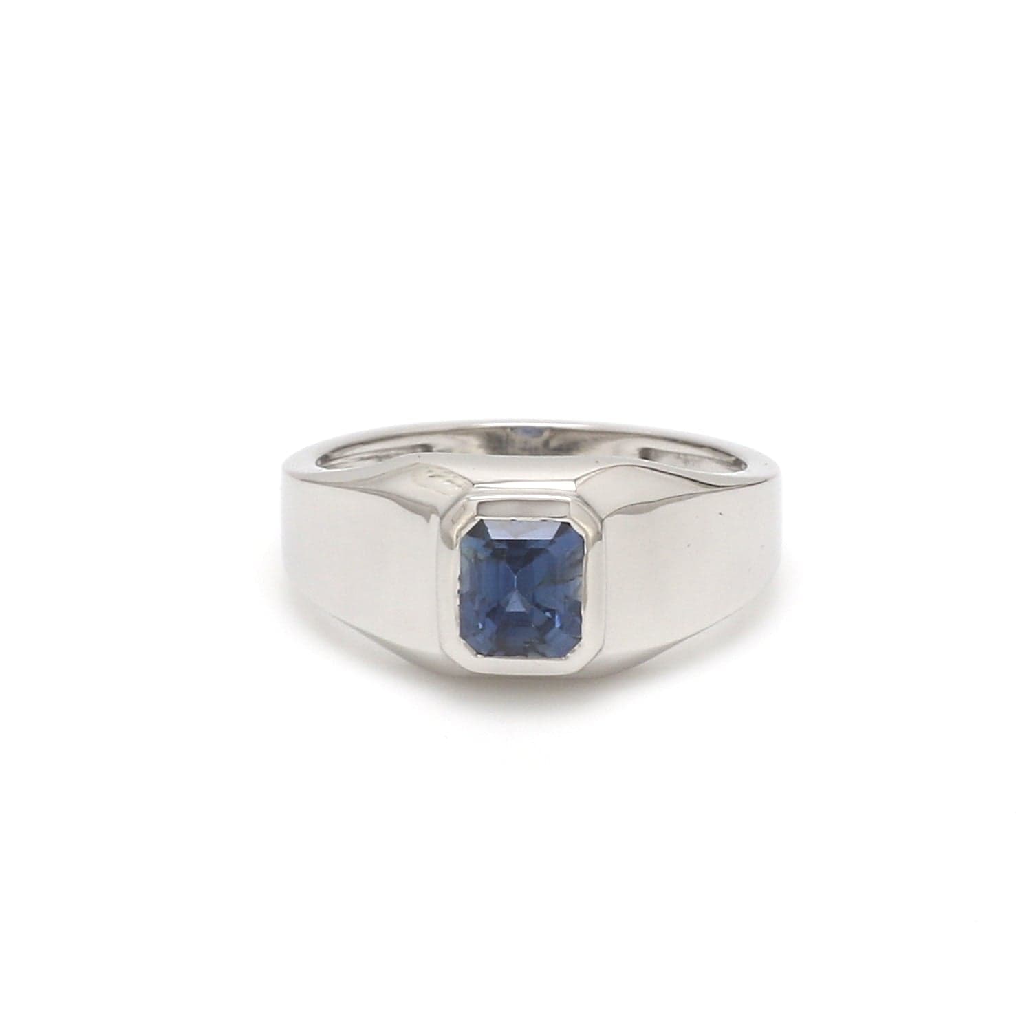 Mens Lab Created Star Sapphire Ring w/ Diamond Accents 14K White Gold